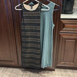 Size medium dress bundle green tank dress and semi formal black and tan dress